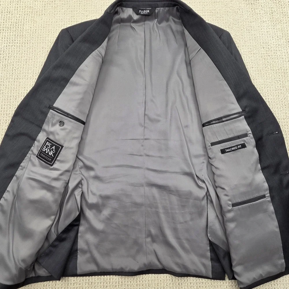 Jos‎ A Bank Traveler Tailored Fit Blazer 46R Charcoal Gray 100% Wool Jacket